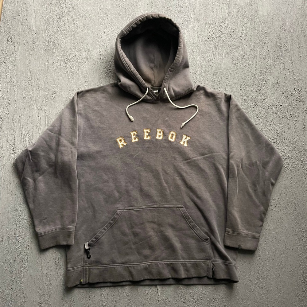 Vintage Reebok Embroidered Spell Out Hoodie Mens XL Grey 2000s Y2k